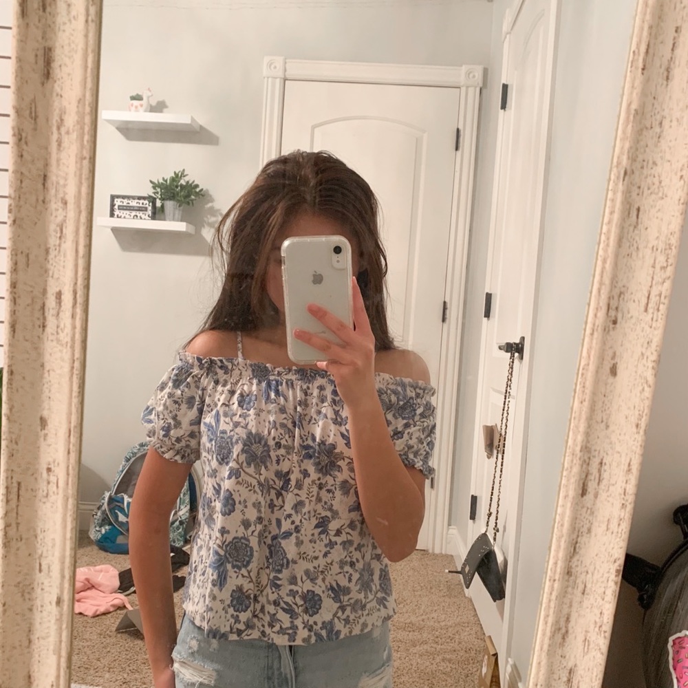 off the shoulder floral blouse